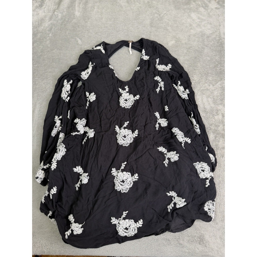 Free People Austin Embroidered Mini Dress Women's Size XS Black